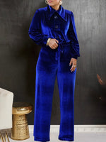 Velvet Shirt & Wide-Leg Pants Set