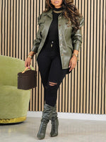 Faux Leather Shirt Jacket