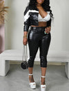 Two-Tone Faux-Leather Jacket & Pants Set