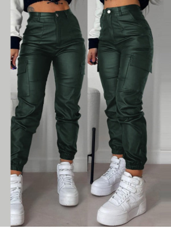 Faux-Leather Cargo Pants