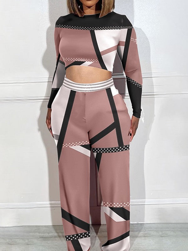 Colorblock Crop Top & Pants Set