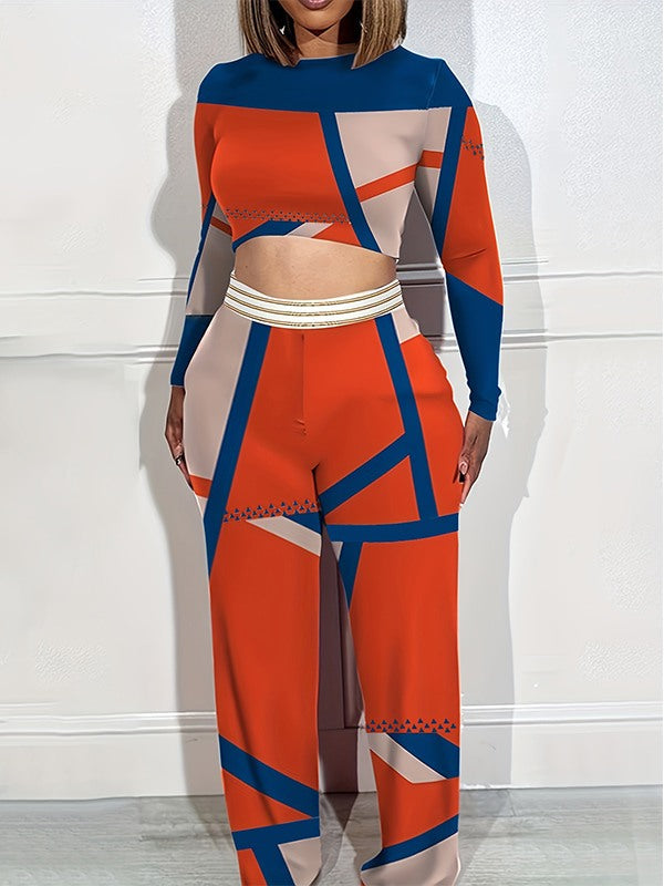 Colorblock Crop Top & Pants Set