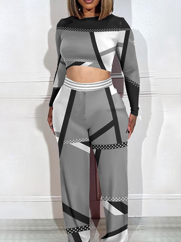 Colorblock Crop Top & Pants Set