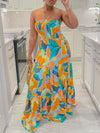 Printed Strapless Maxi Dress