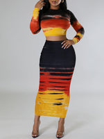 Printed Ribbed Skirt Set