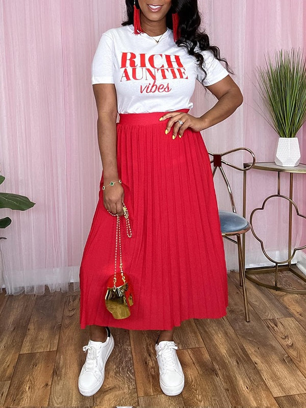 Logo Tee & Pleated Skirt Set