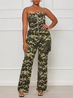 Camo Strapless Zip-Front Jumpsuit