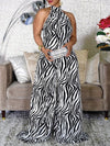 Zebra-Print Halter Jumpsuit