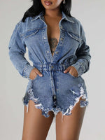 Distressed Snap-Front Denim Romper