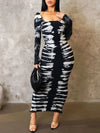 Printed Slit Ribbed Dress