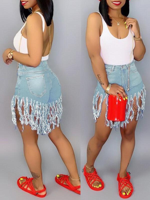 Denim Fringe Shorts