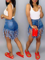 Denim Fringe Shorts