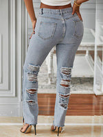 Distressed Side-Slit Jeans