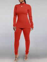 Solid Turtleneck Top & Pants Set