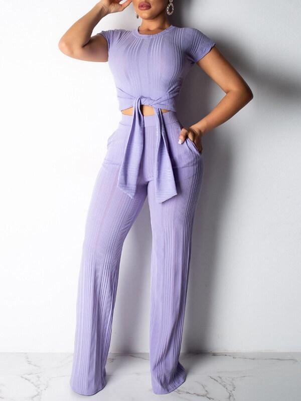 Ribbed Tied Top & Pants Set-Clearance