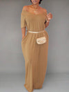 Solid V-Neck Maxi Dress--Clearance