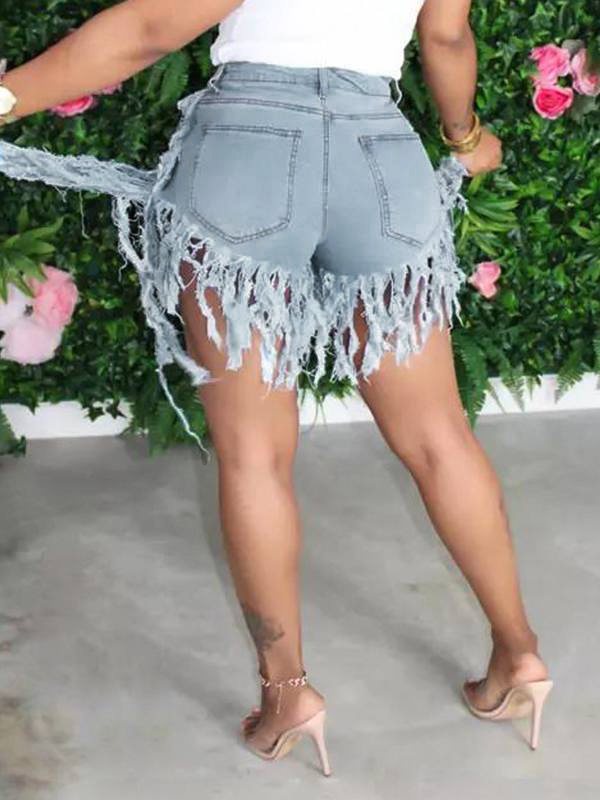 Fringe Combo Denim Shorts