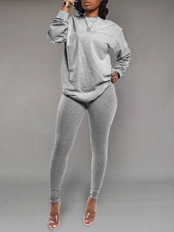 Solid Sweatshirt & Pants Set