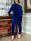 Velvet Off-Shoulder Jumpsuit--Clearance