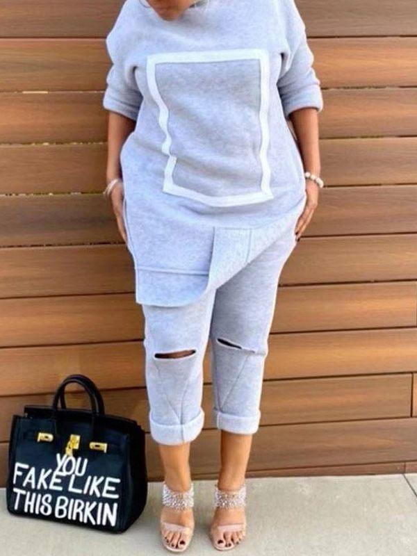 Side-Slit Sweatshirt & Ripped Pants Set