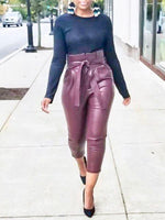 Belted Faux-Leather Pants