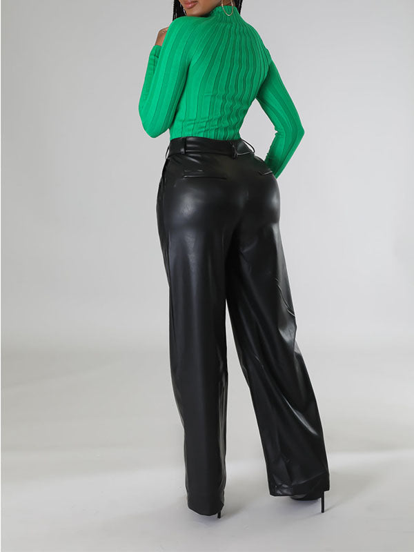 Wide-Leg Faux-Leather Pants