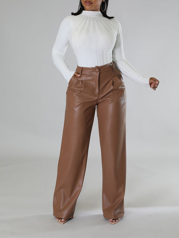 Wide-Leg Faux-Leather Pants